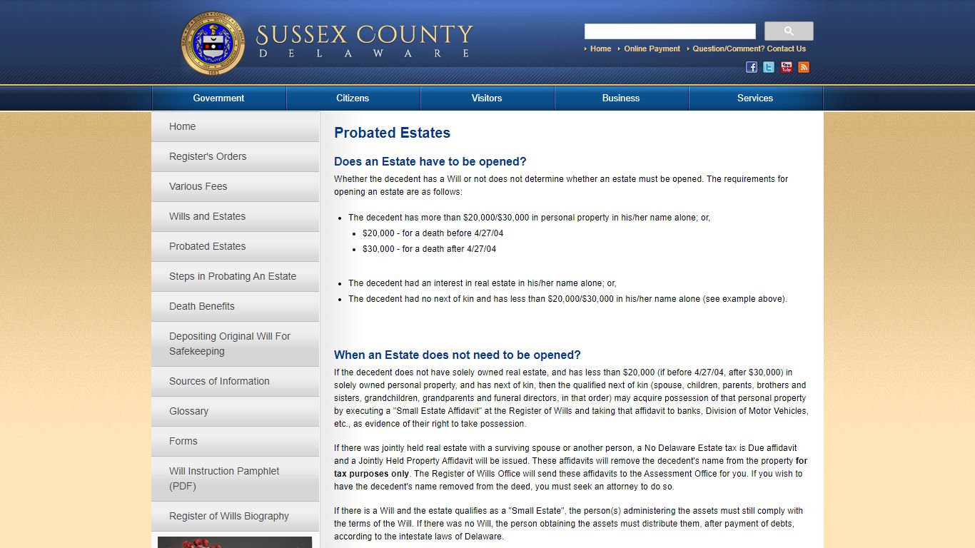 Probated Estates - Sussex County, Delaware